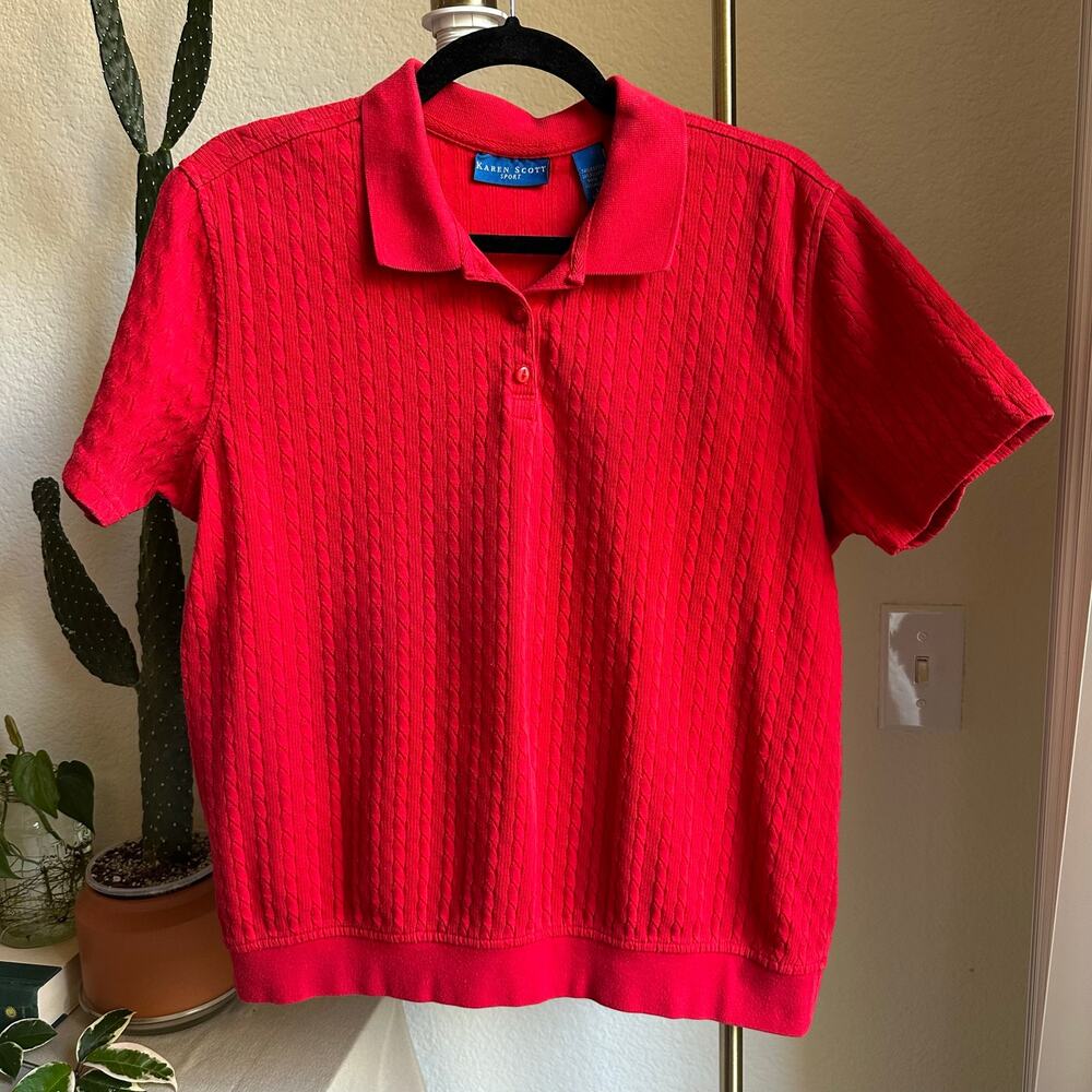 Vintage Y2K Karen Scott Sport Women’s Red Short Sleeved Collared Knit